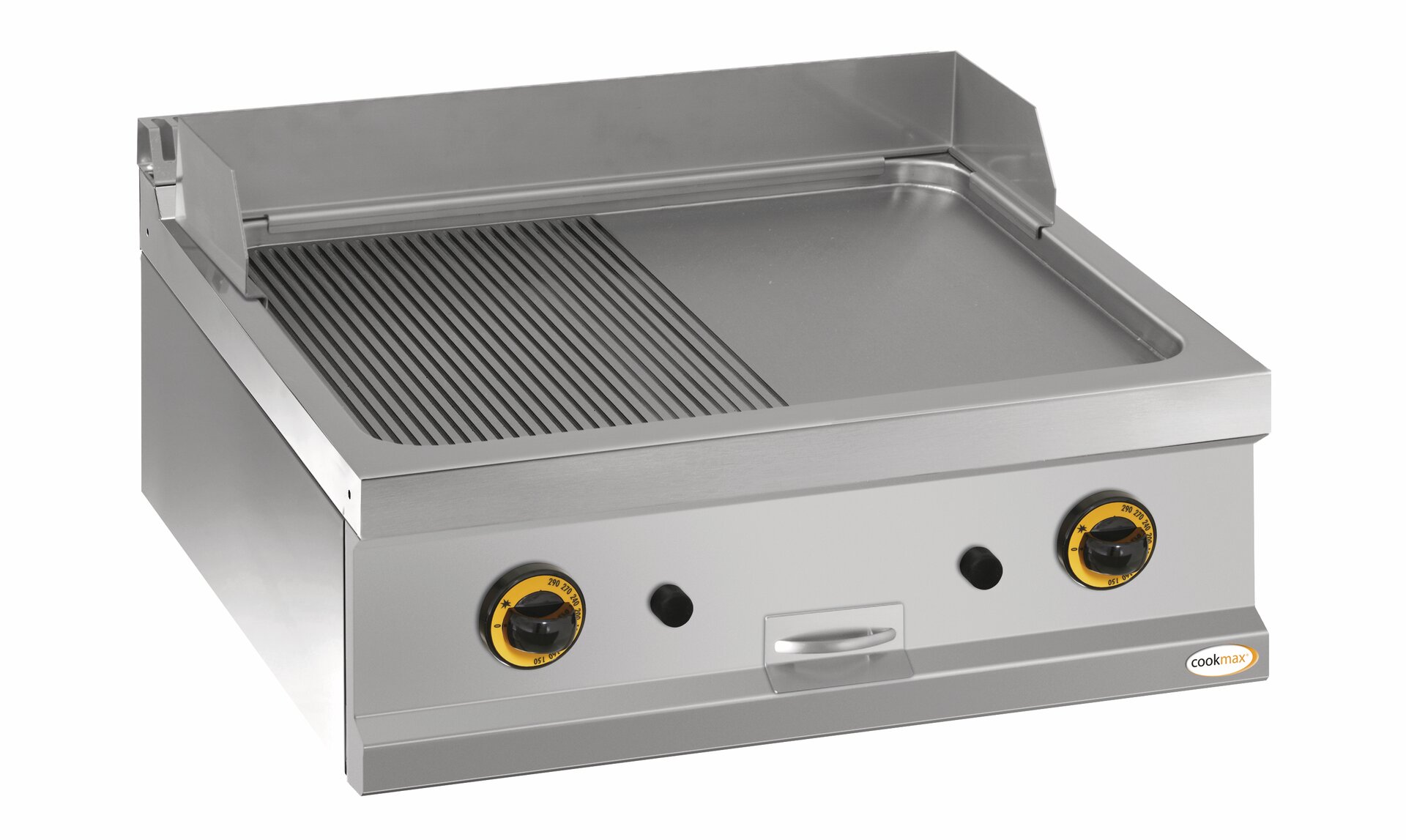 Gas-Grillplatte 1/2 gerillt 1/2 glatt 2 Heizzonen 700 x 700 x 250 mm