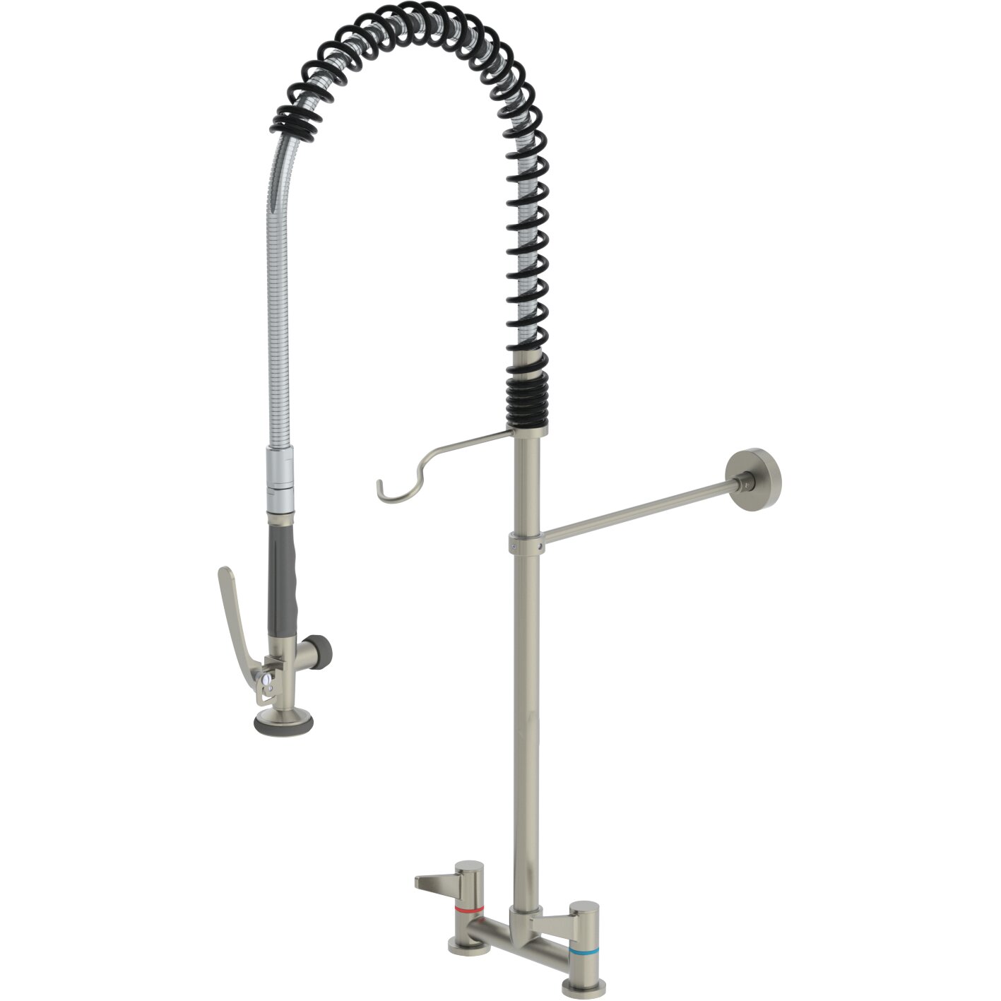 Edelstahl-Geschirrbrause mit Zweigriffmischer ohne Auslauf für Zweilochmontage