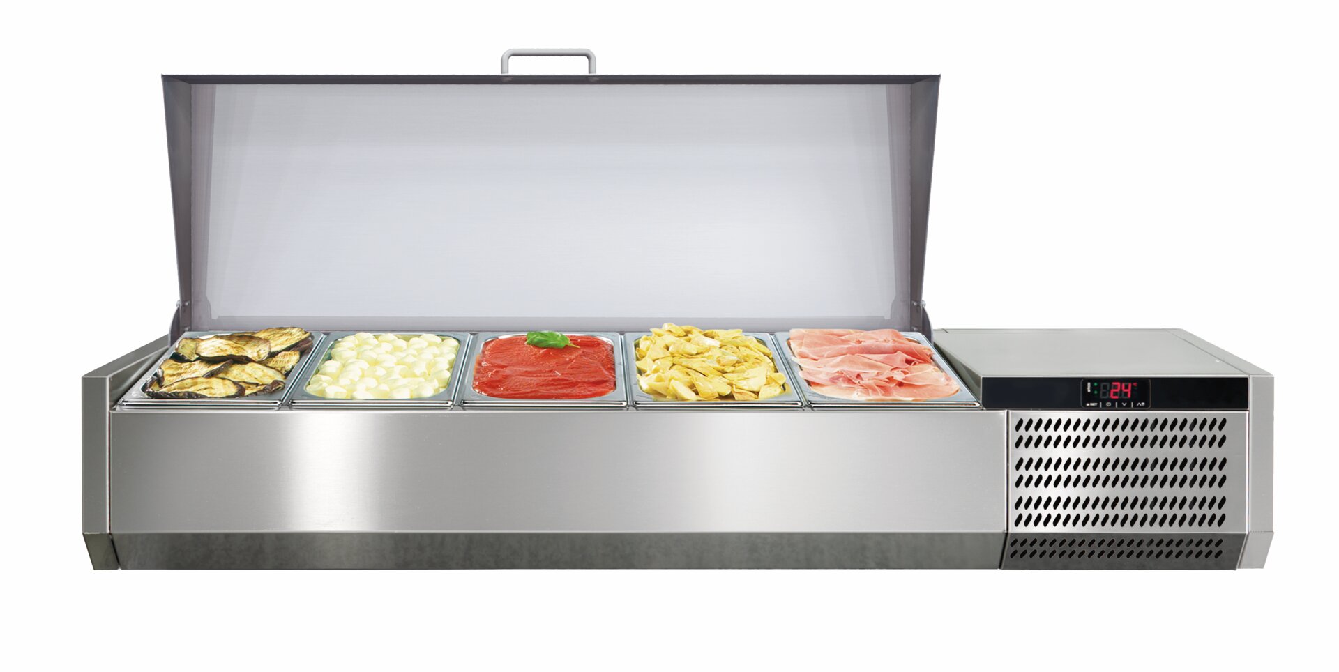Kühlaufsatzvitrine mit Edelstahldeckel 5 x GN 1/3