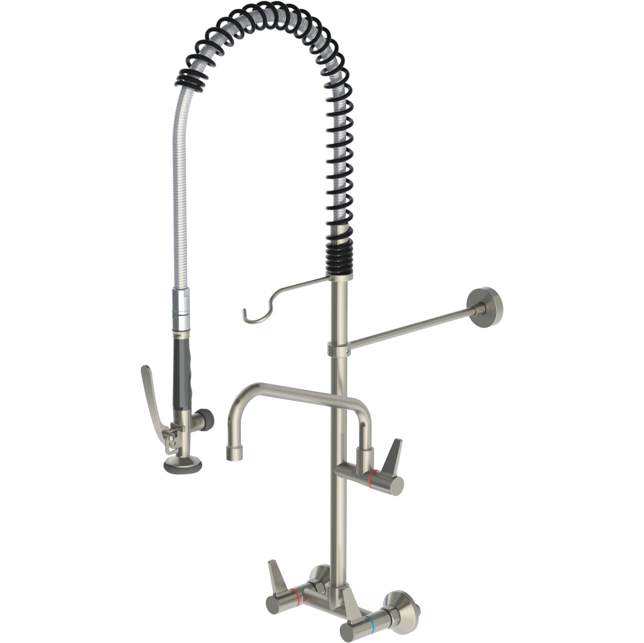 Edelstahl-Geschirrbrause mit Zweigriffmischer und Auslauf für Wandmontage