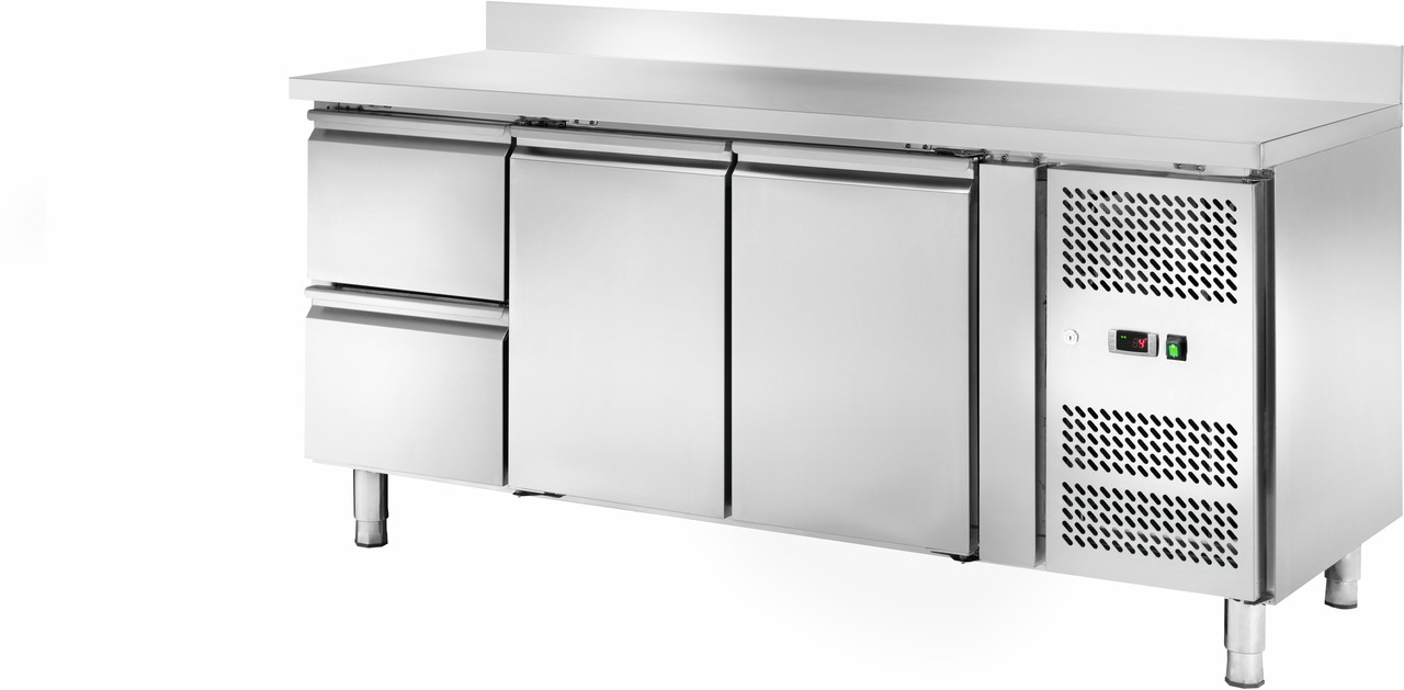 Kühltisch 417 l GN 1/1 mit 100 mm Aufkantung, 2 Türen 2 Schubladen
