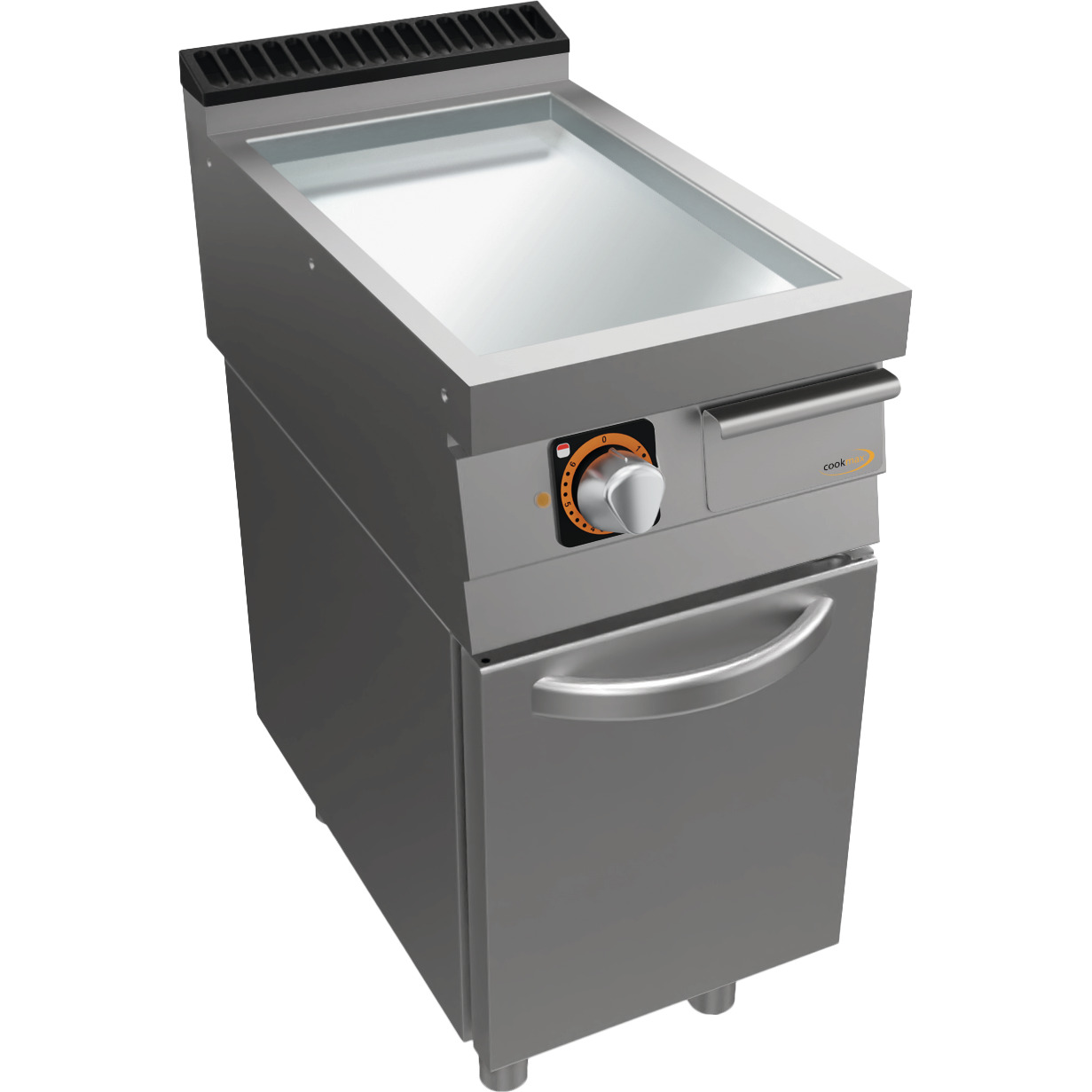 Elektro-Grillplatte, glatt, verchromt, mit Unterbau mit Tür