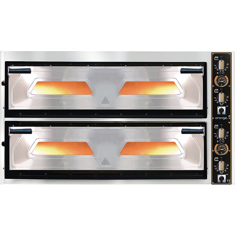 Pizzaofen, mit Thermometer, elektrisch, 6+6 x Ø 330 mm, 2 Etagen Vollschamott