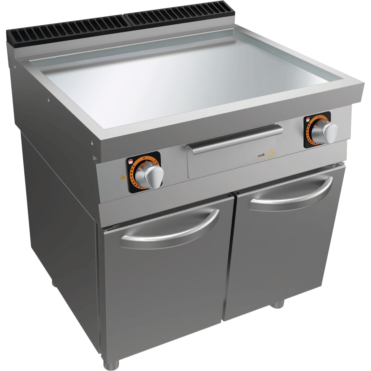 Elektro-Grillplatte, glatt, verchromt, mit Unterbau mit Türen