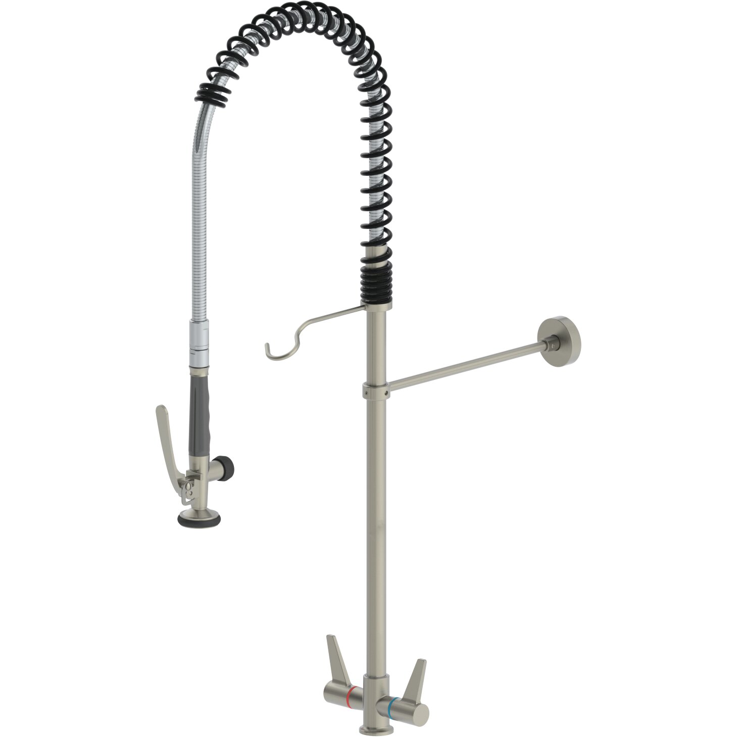 Edelstahl-Geschirrbrause mit Zweigriffmischer ohne Auslauf für Einlochmontage