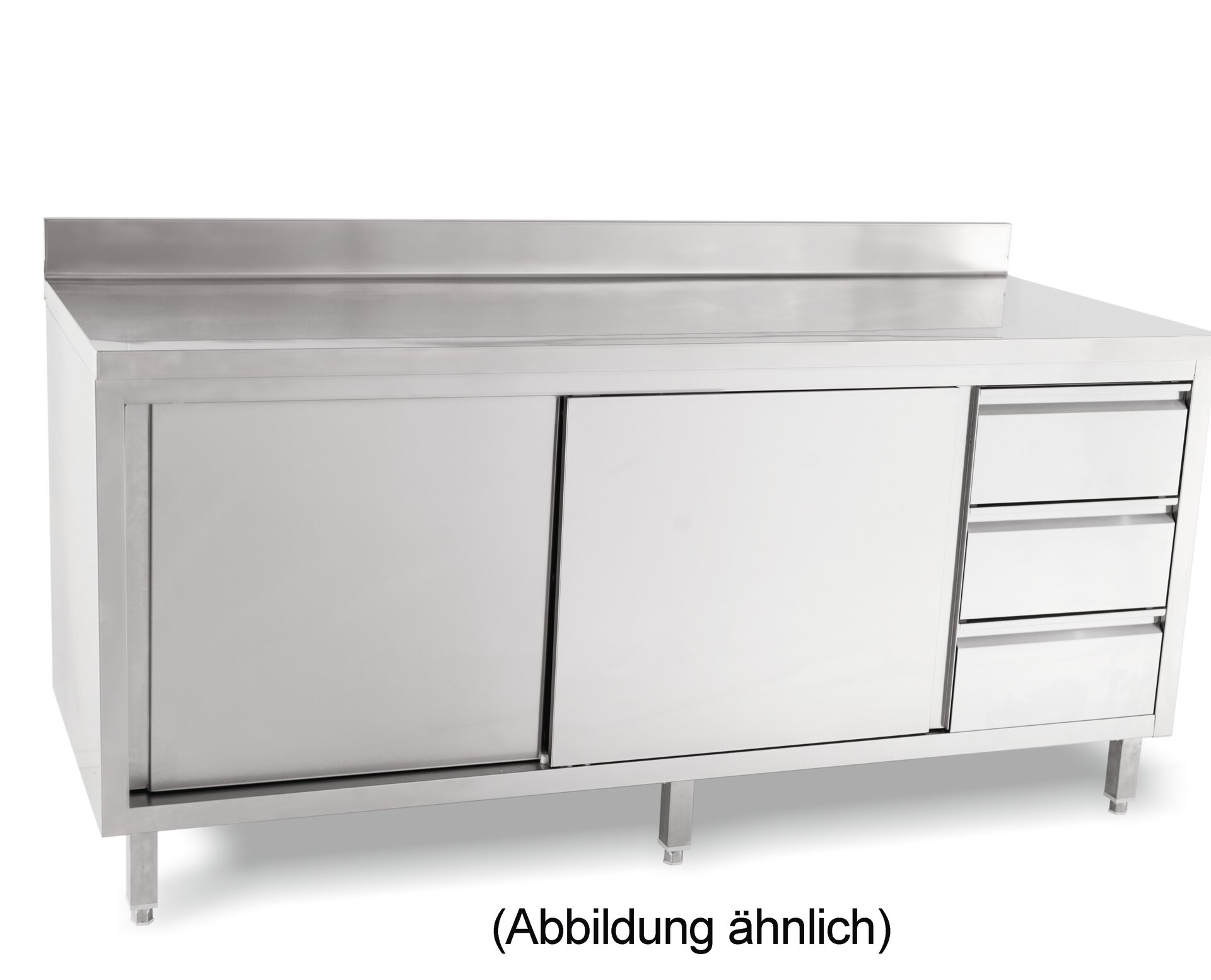 Arbeitsschrank mit Schiebetüren mit 50 mm Aufkantung Schubladen rechts