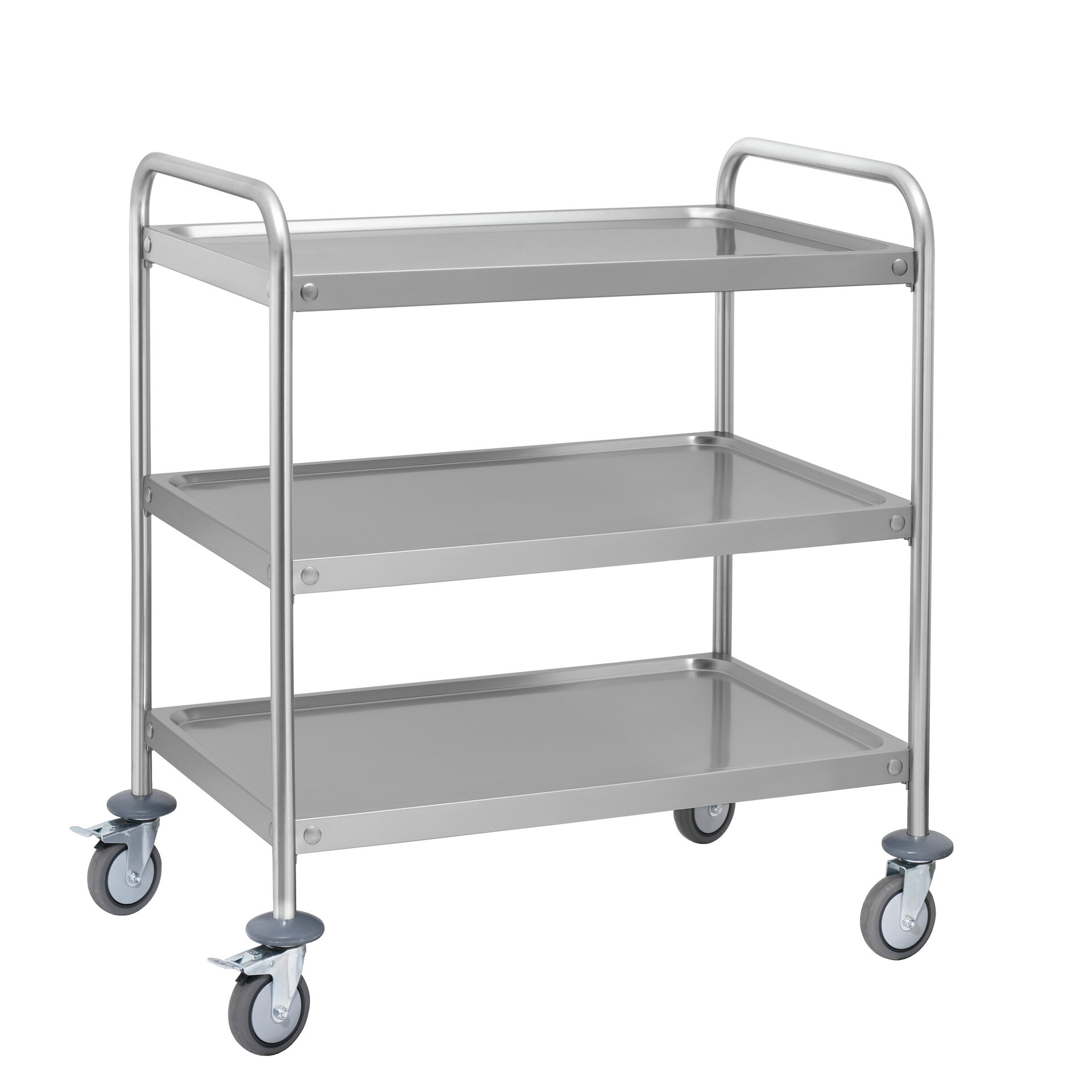 Servicewagen aus rostfreiem Stahl, 3 Einlegeböden, 800 x 500 mm