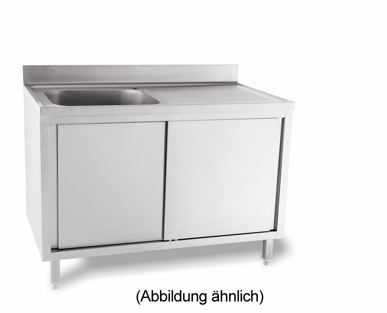 Spülschrank mit 50 mm Aufkantung mit Schiebetüren 2 Becken rechts