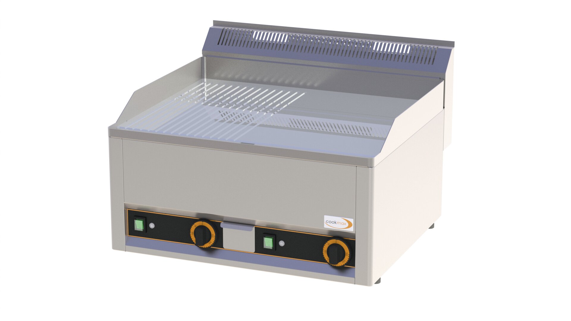 Elektro-Grillplatte verchromt 1/2 gerillt 1/2 rau 2 Heizzonen