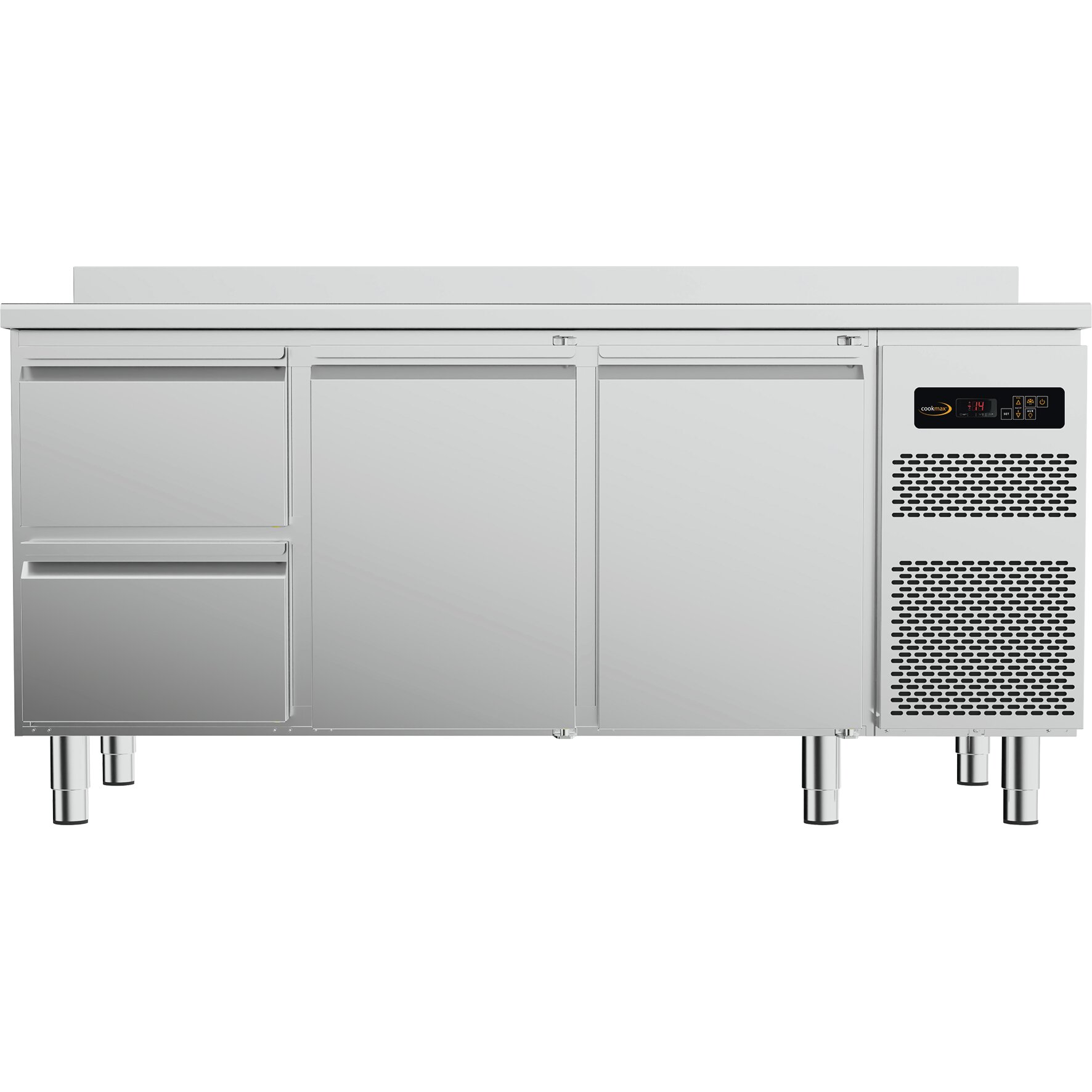 Kühltisch Zentralk., GN 1/1, 2 Türen, 2 Schubl., Korpushöhe 650 mm, o. Arbeitsplatte